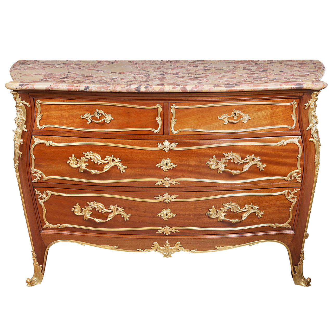 19th C Signed F Linke Kingwood Commode With Breche De Alep Marble Top
