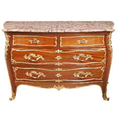 19th C Signed F Linke Kingwood Commode With Breche De Alep Marble Top