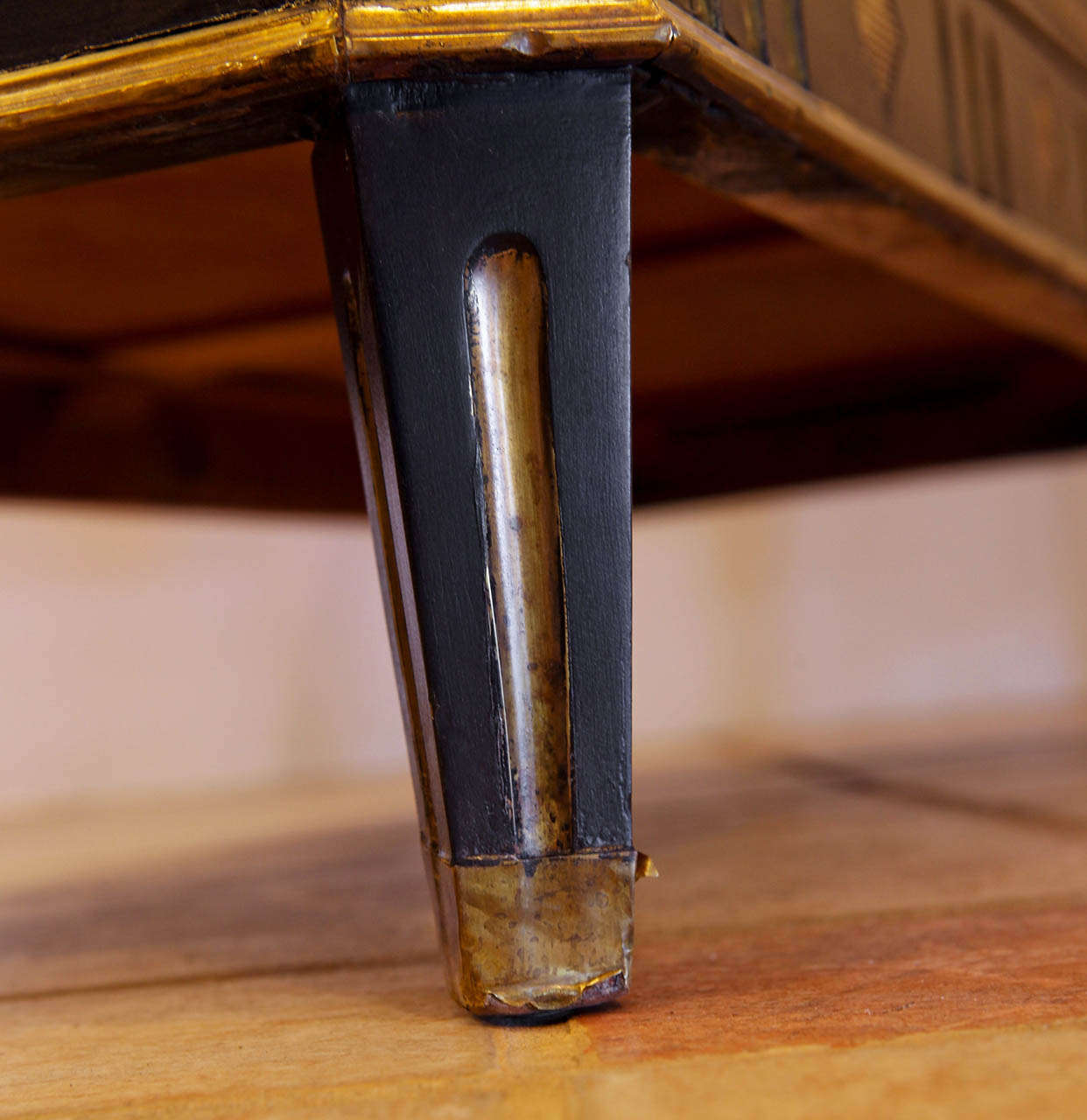 Wood 19th C Black Russian Commodes With Hand Hammered Brass Inlay