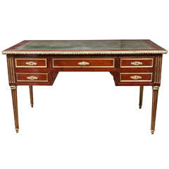 19th Century Louis XVI Mahogany and Inlaid Bronze Leather Topped Desk