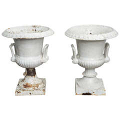 English Pair of Original Cast Iron Garden Urns