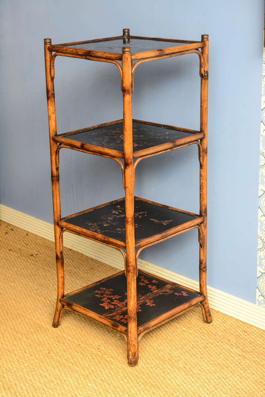 Beautiful  19th c.English Bamboo Tiered Stand with Japanning 5