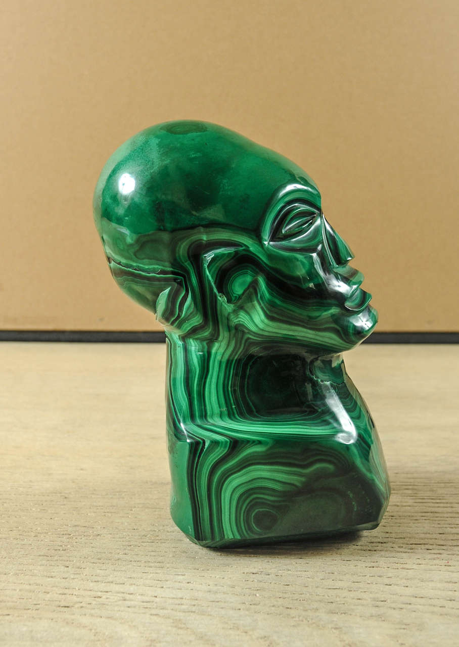 Carved African Malachite Sculpture For Sale