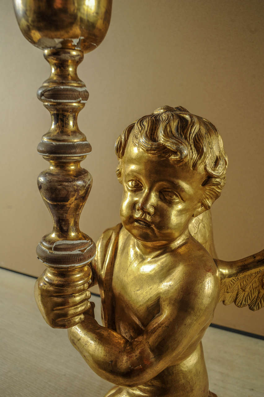 Wood 19th Century Italian Carved Golden Angel For Sale