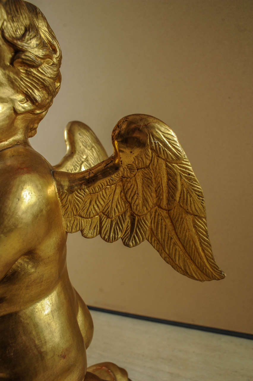 19th Century Italian Carved Golden Angel For Sale 1