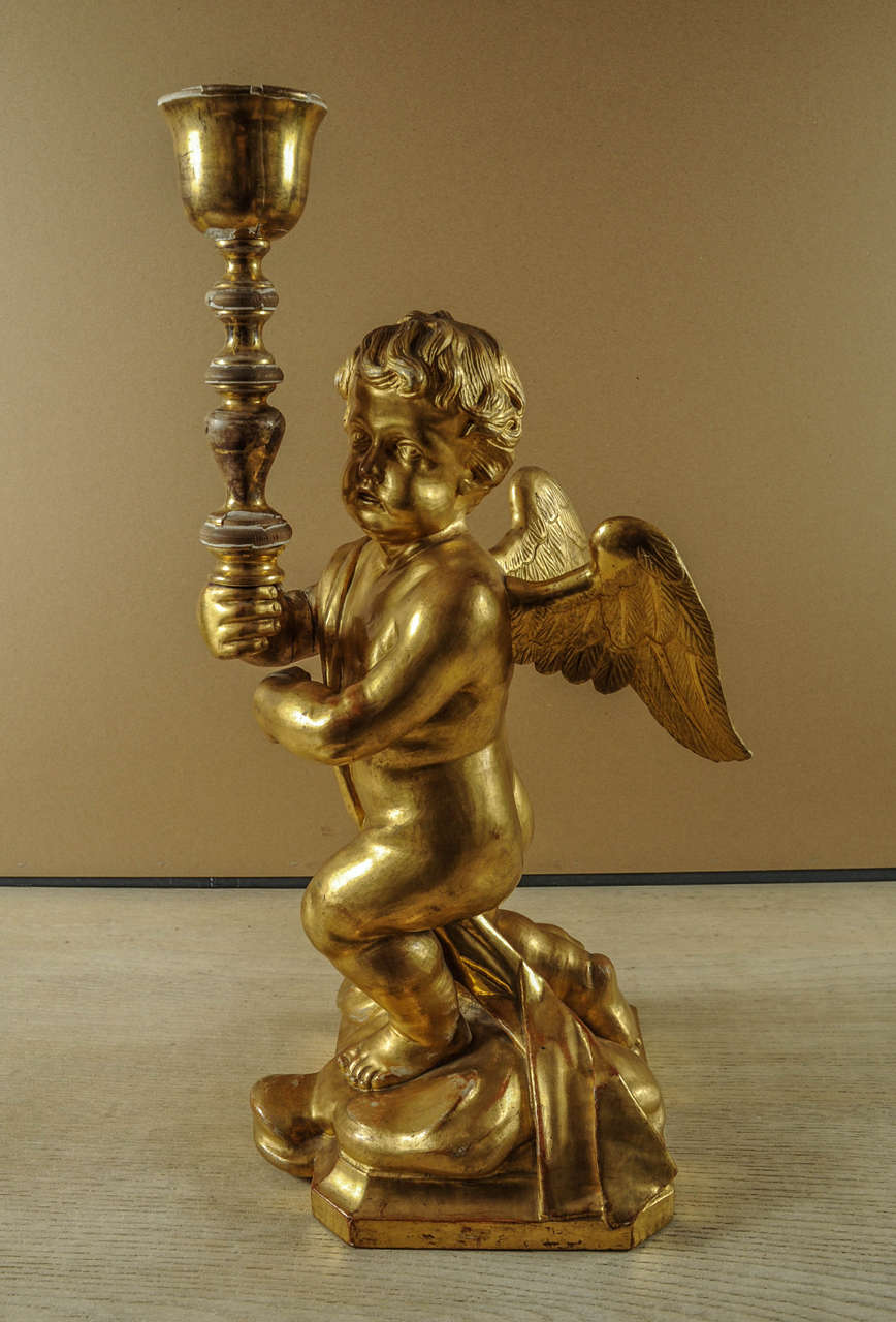 19th Century Italian Carved Golden Angel For Sale 2