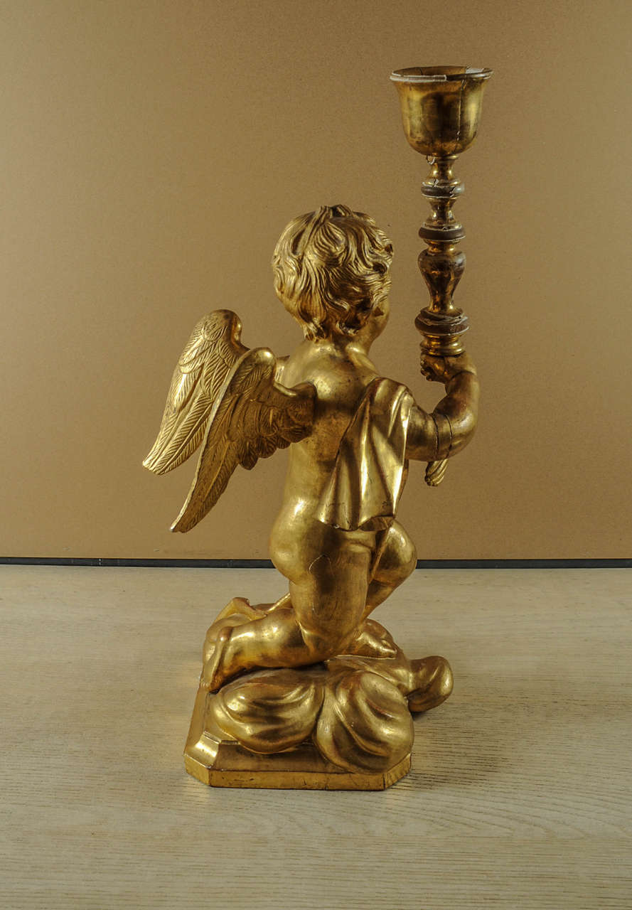 19th Century Italian Carved Golden Angel For Sale 4