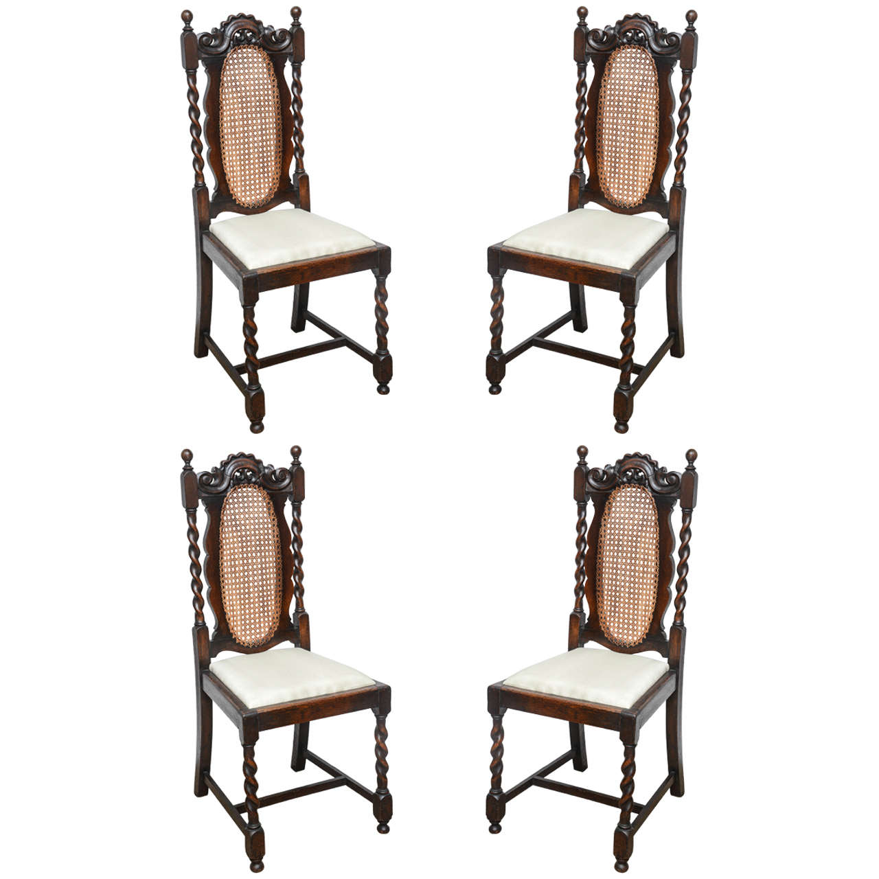 Set of Four English Barley Twist Side Chairs, 19th Century For Sale