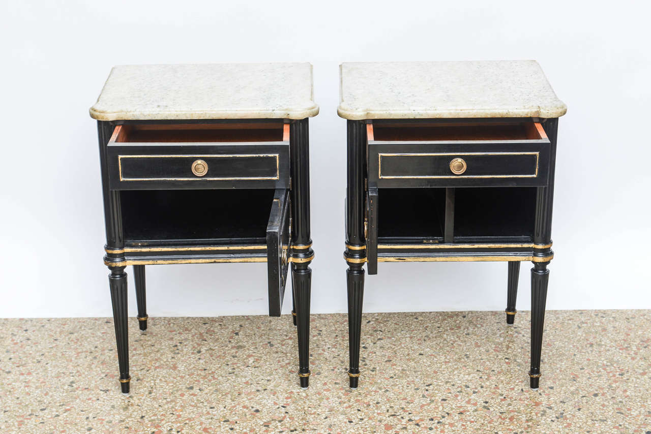 American Pair of Maison Jensen Commodes with Marble Tops, 20th Century For Sale