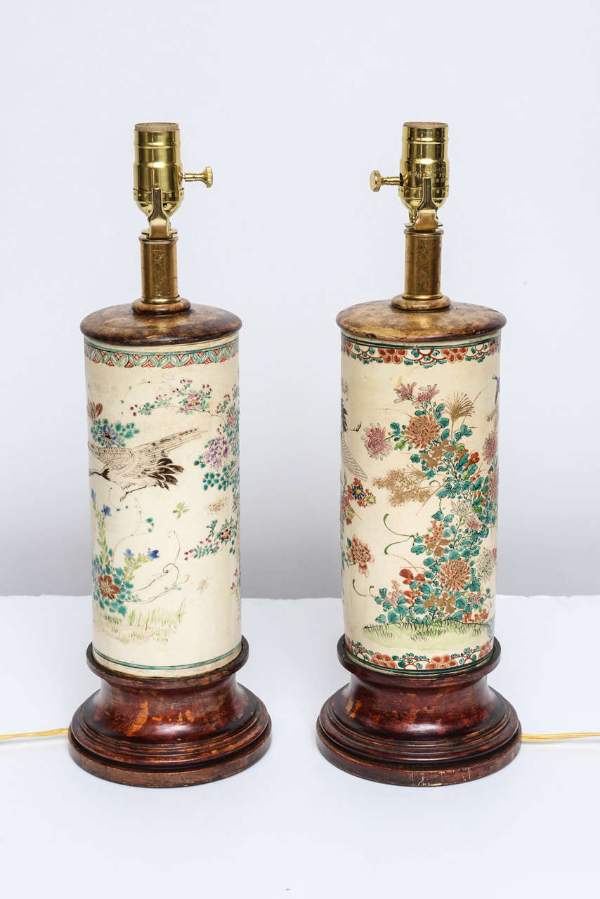Porcelain Pair of Chinese Hat or Wig Stand Lamps, 19th Century For Sale