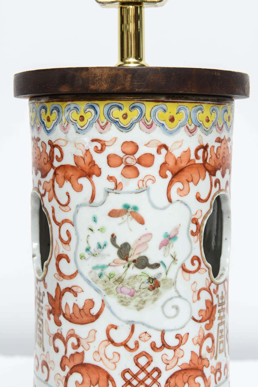 Chinese Porcelain Hat Stand Lamp, 19th Century For Sale 4