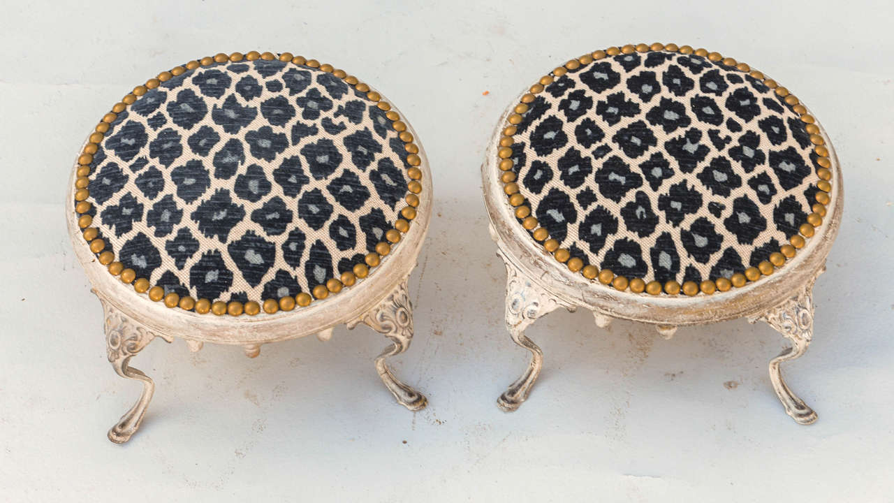 American Unusual Pair of Round Footstools, Early 20th Century