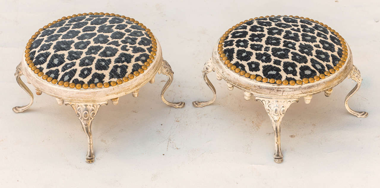 Unusual Pair of Round Footstools, Early 20th Century In Excellent Condition In West Palm Beach, FL