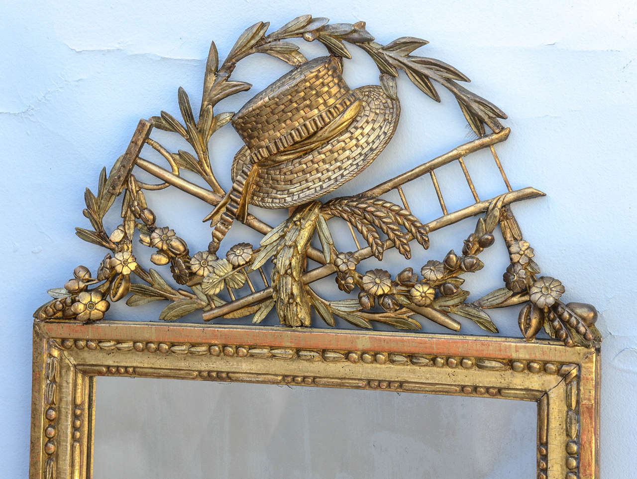 Fantastic 19th Century French Giltwood Mirror with Whimiscal Carved Pediment In Excellent Condition In West Palm Beach, FL