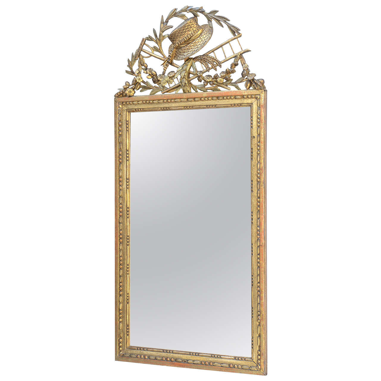 Fantastic 19th Century French Giltwood Mirror with Whimiscal Carved Pediment