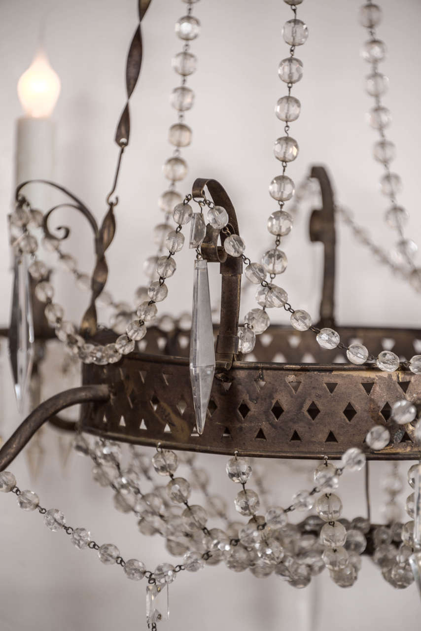 19th Century Tôle and Crystal Chandelier