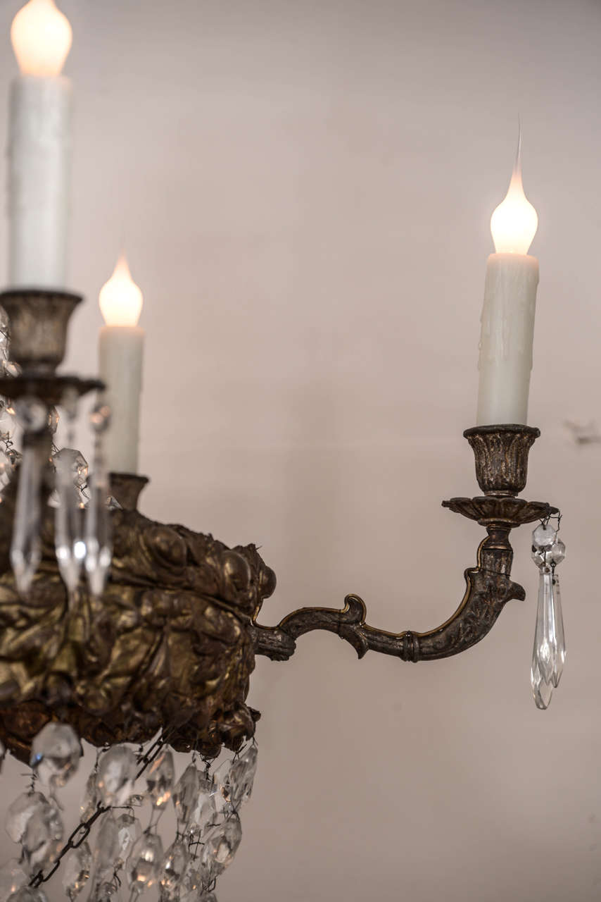Repoussé Large Early 19th Century Italian Repoussé and Crystal Chandelier