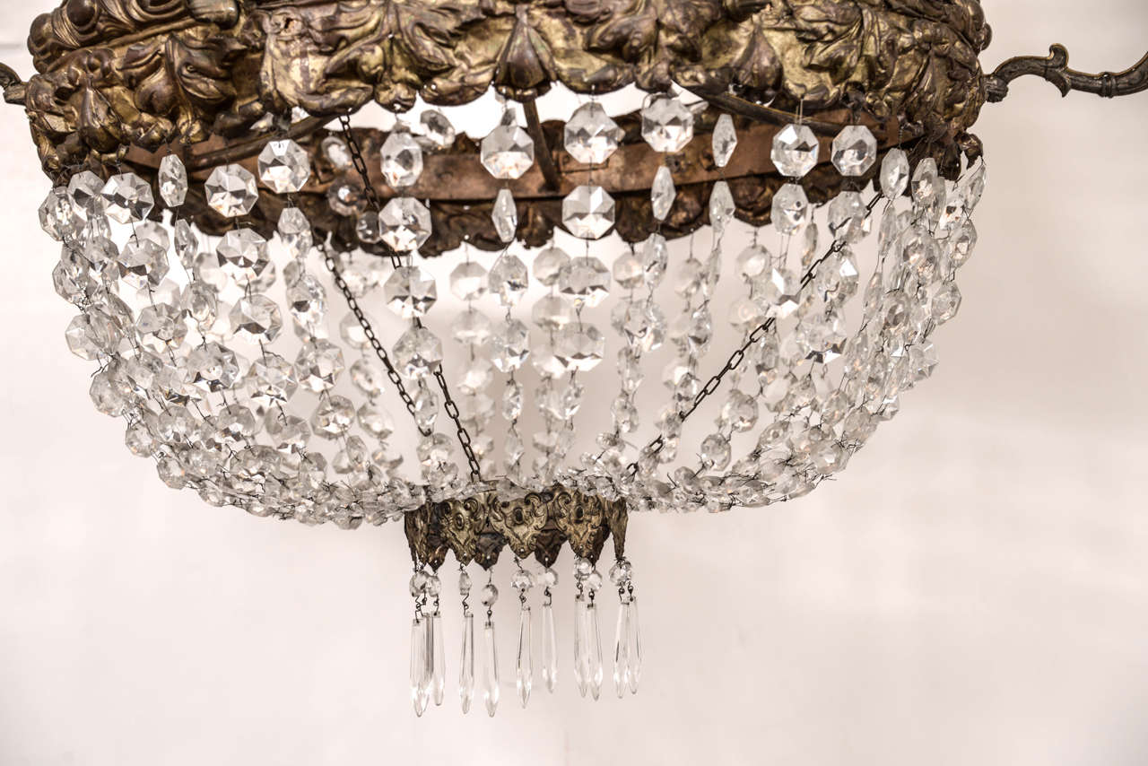 Large Early 19th Century Italian Repoussé and Crystal Chandelier 1