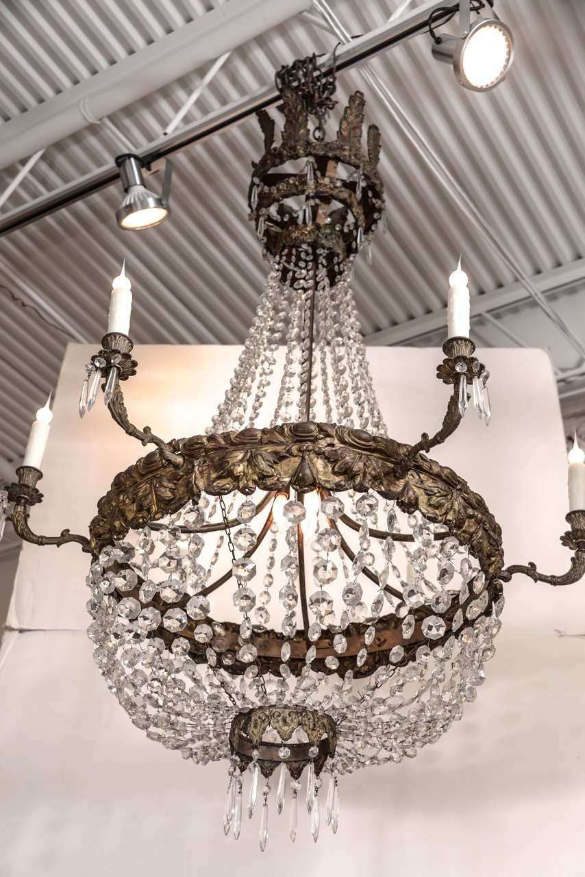 Large Early 19th Century Italian Repoussé and Crystal Chandelier 2