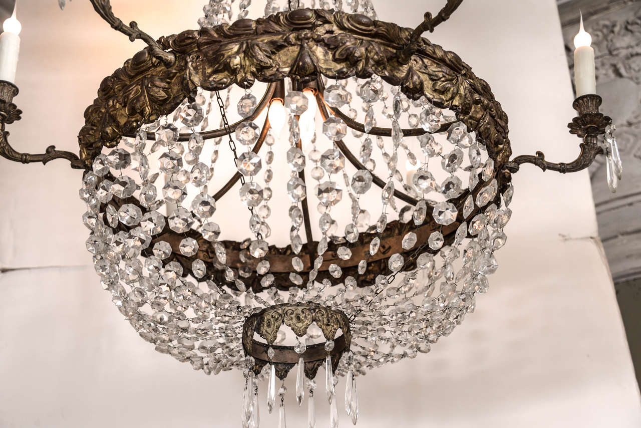 Large Early 19th Century Italian Repoussé and Crystal Chandelier 3