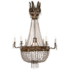 Antique Large Early 19th Century Italian Repoussé and Crystal Chandelier