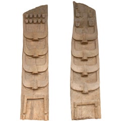 Vintage Two Tribal Carved Wooden Carvings from a Naga Structure, Northern India