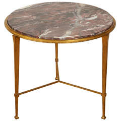 Rare Gilt Gueridon With Marble Top By Maison Ramsay, 1950's
