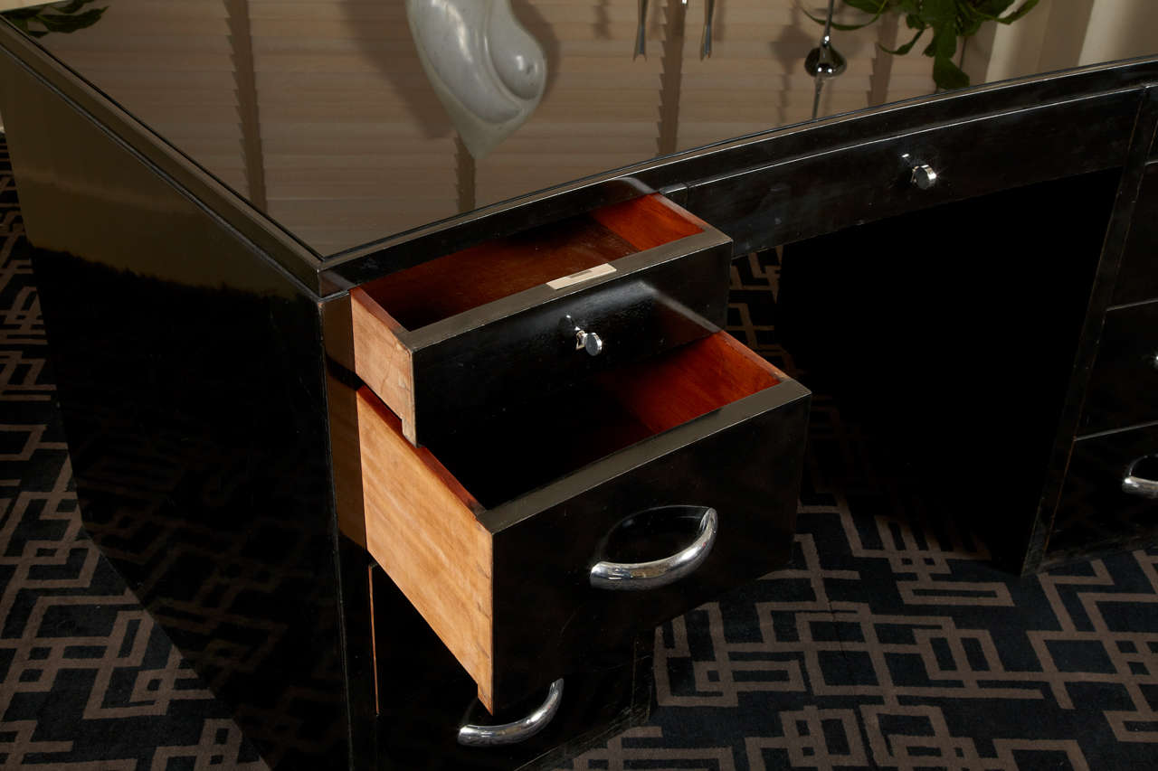 Mid-20th Century Black Varnished Modernist Desk By Jacques Adnet, 1930's