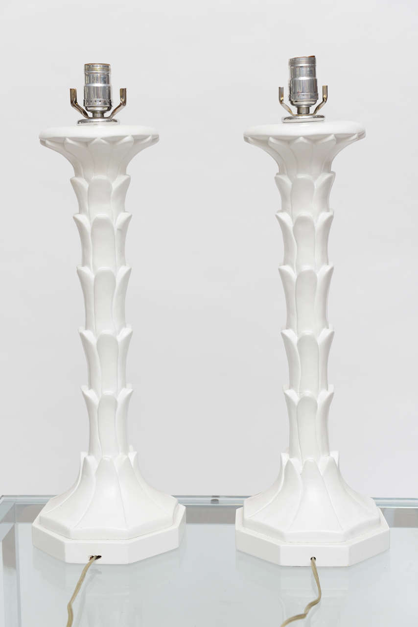 Plaster Mid-Century, Iconic Sculptural Pair of Palm Tree Tiered Lamps