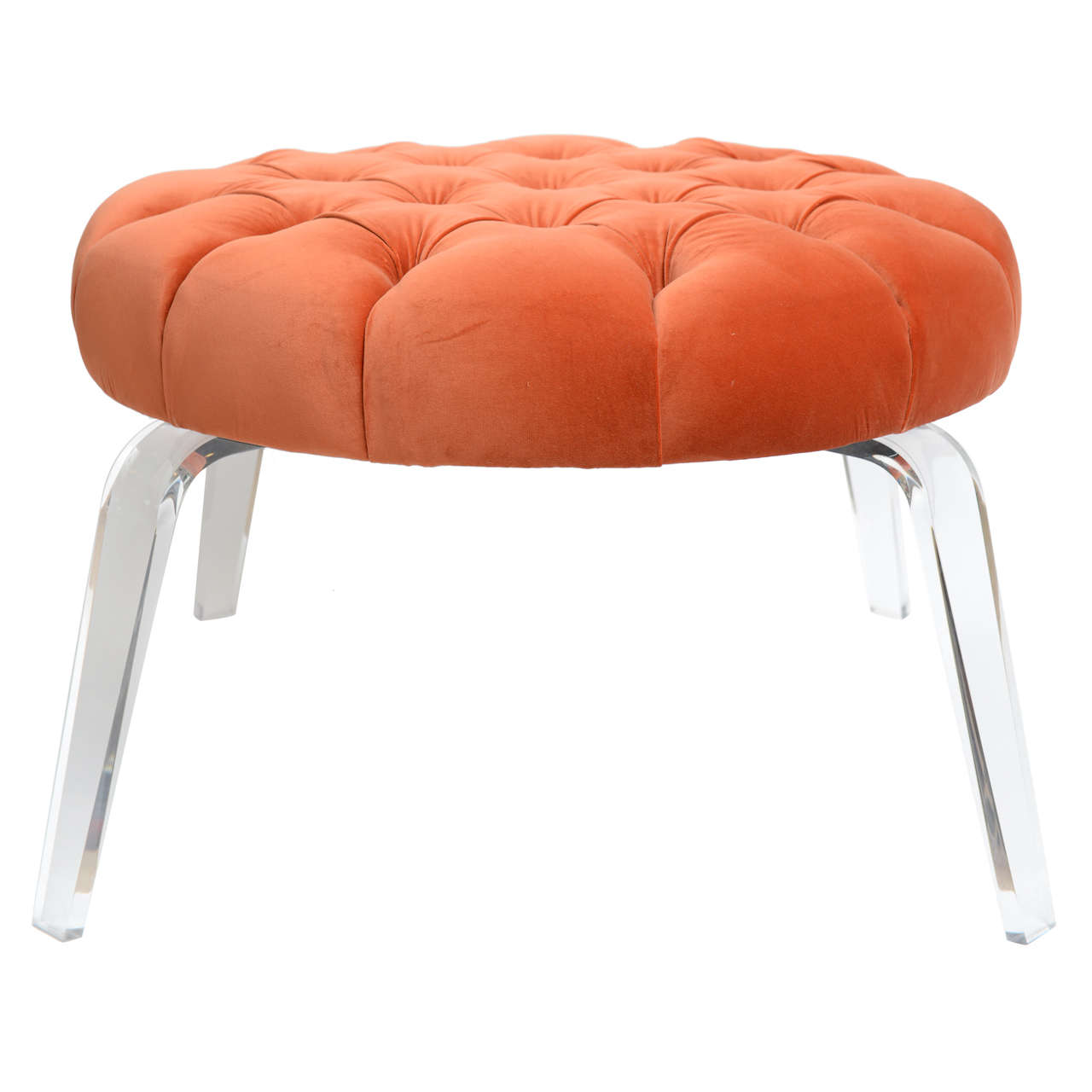 Round Tufted Ottoman on Lucite Base at 1stDibs