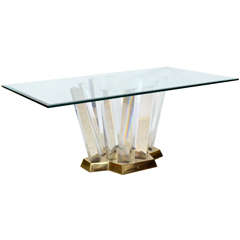 A Karl Springer Brass, Lucite and Glass Dining Table