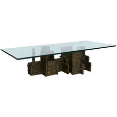 A Paul Evans Welded Steel and Glass Low Table