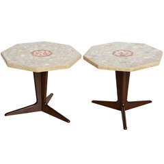 An Unusual Pair of Harvey Probber Terrazzo and Dark Walnut Tables
