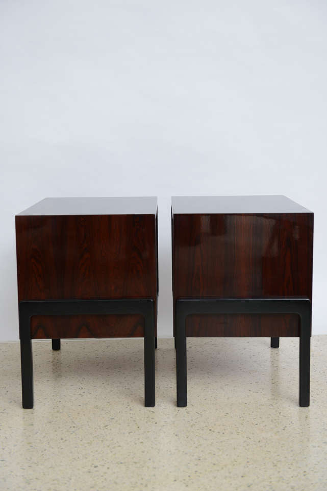 Wood A Fine Pair Brazilian Modern Ebony de Macassar and Ebonised Bedside Tables