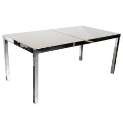 Modernist Mid-Century Chrome 
Bronze Mirror Extension Dining Table