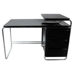 Art Deco Bauhaus Style Desk by Wolfgang Hoffmann in Black Lacquer and Chrome