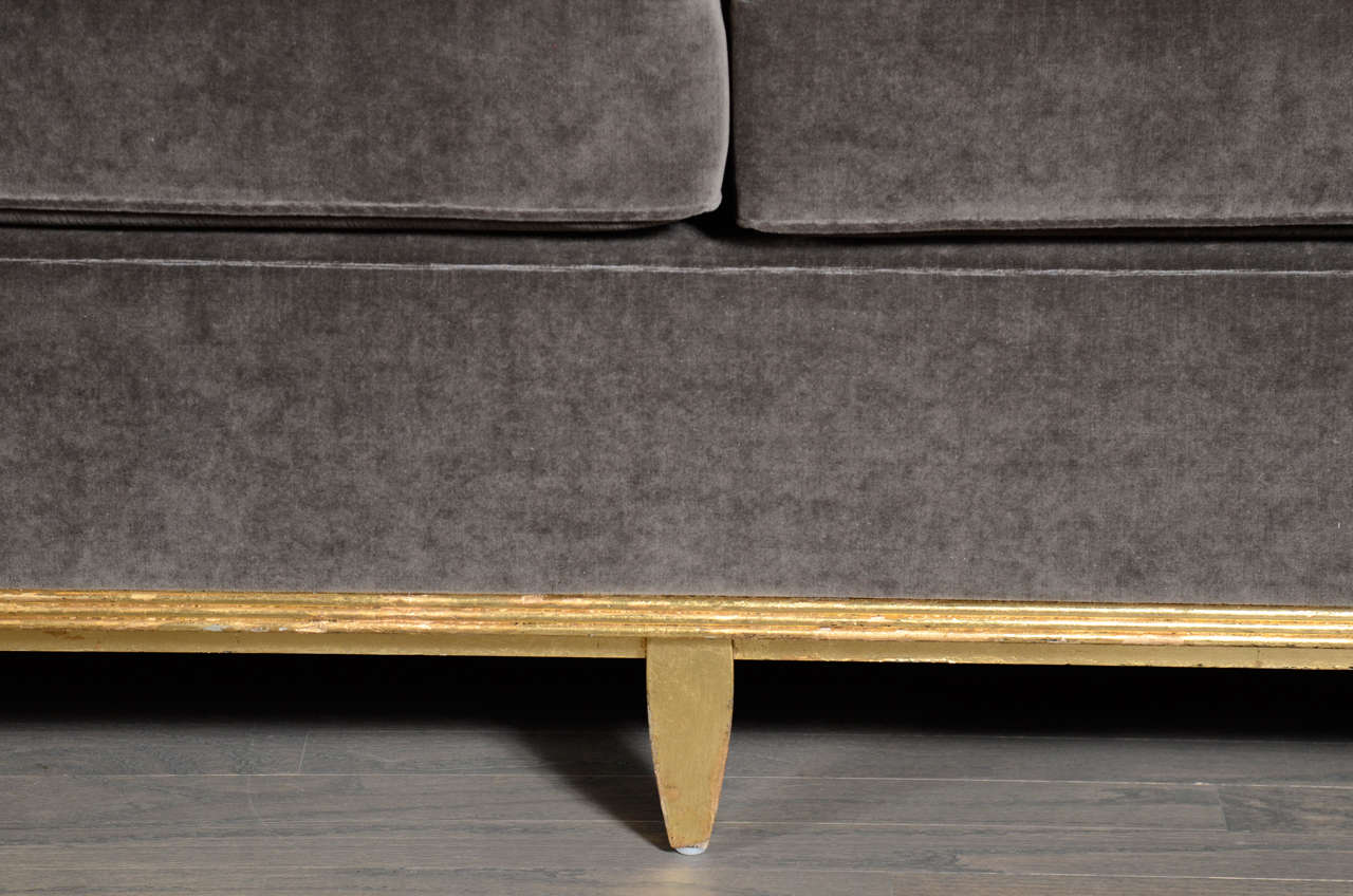 American Art Deco Normandy Sofa in Grey Mohair & Gilt Detailing