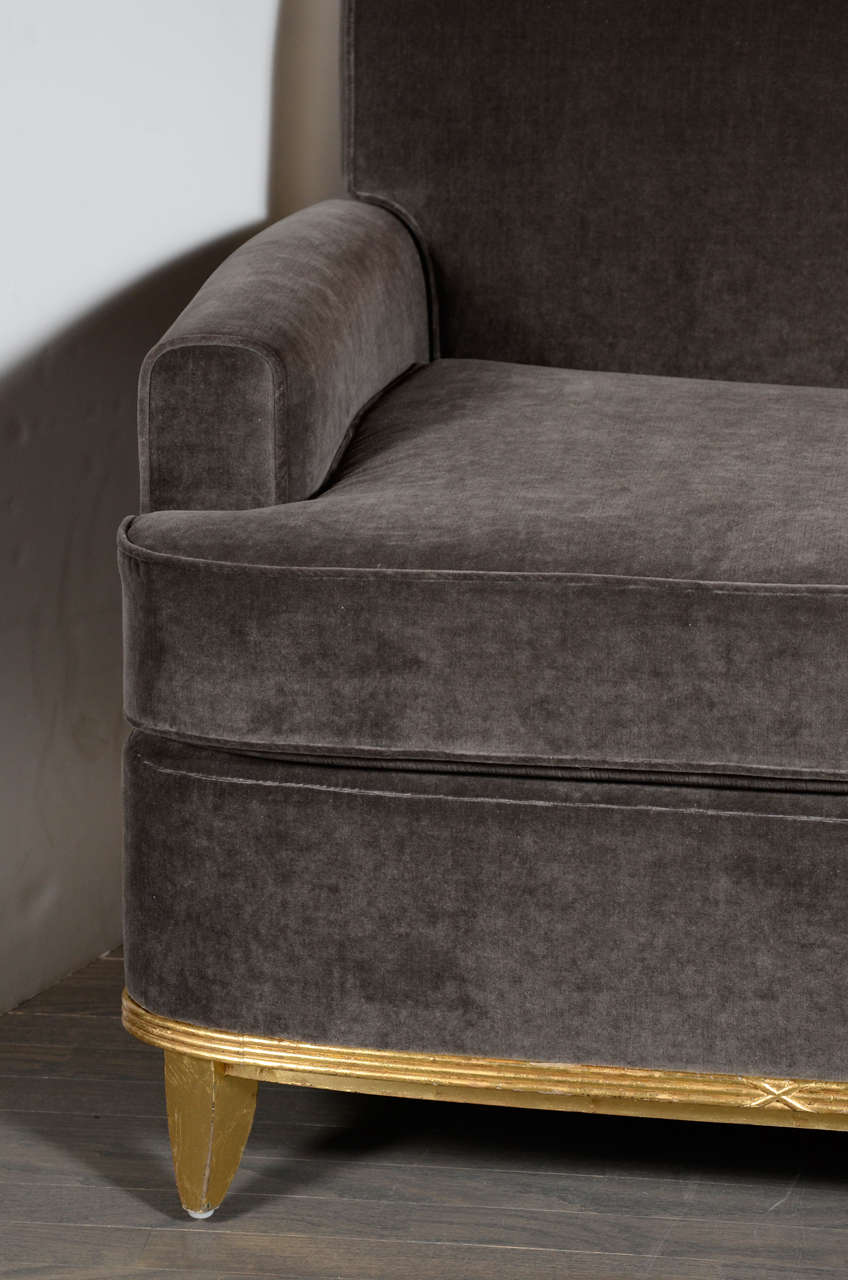 Art Deco Normandy Sofa in Grey Mohair & Gilt Detailing In Excellent Condition In New York, NY