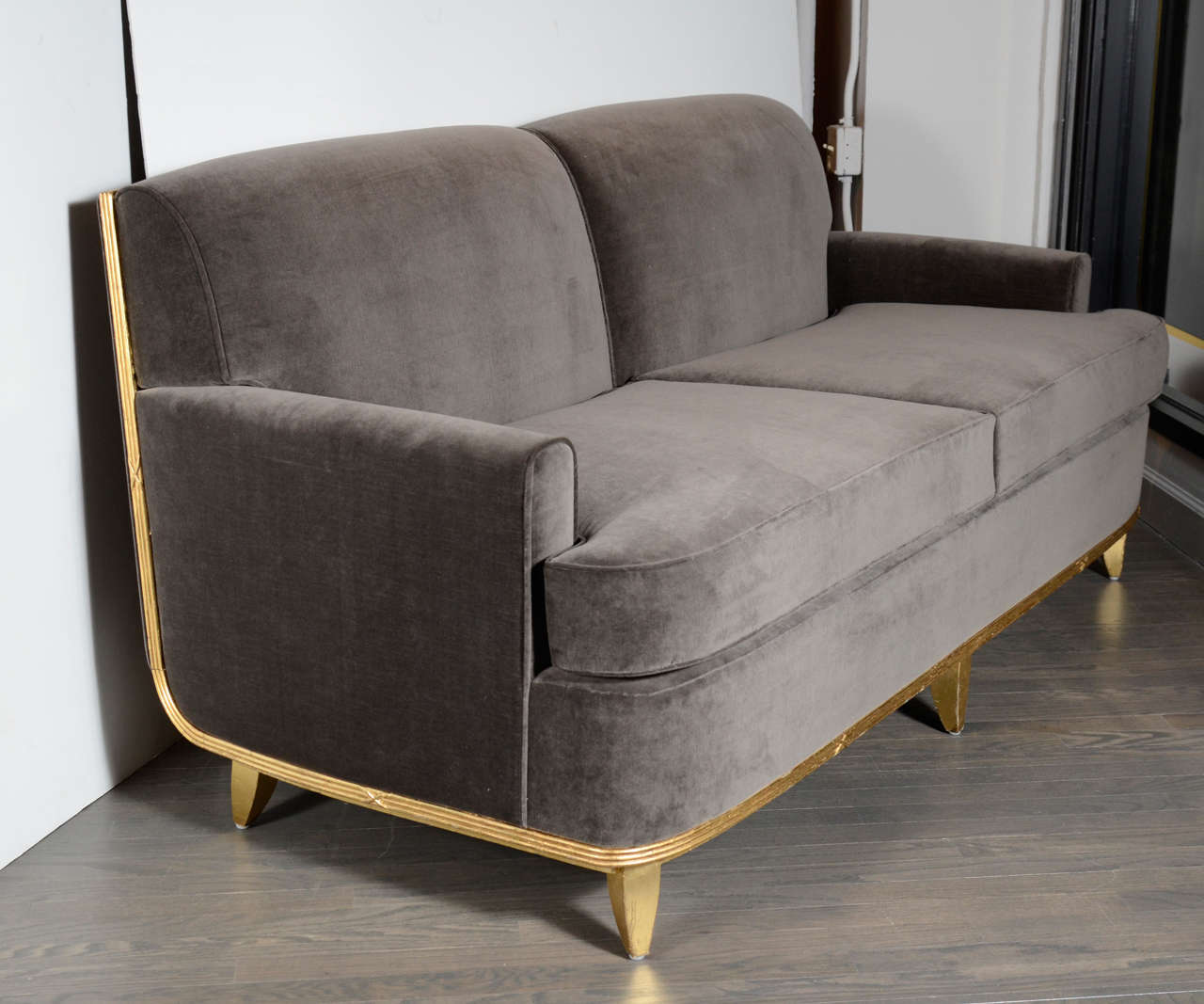 20th Century Art Deco Normandy Sofa in Grey Mohair & Gilt Detailing