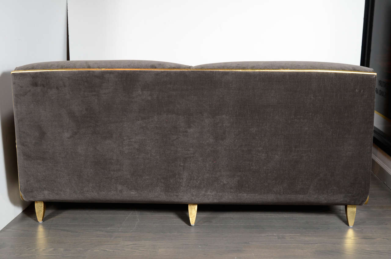 Art Deco Normandy Sofa in Grey Mohair & Gilt Detailing 1