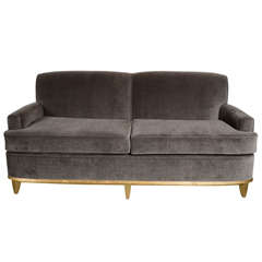 Art Deco Normandy Sofa in Grey Mohair & Gilt Detailing