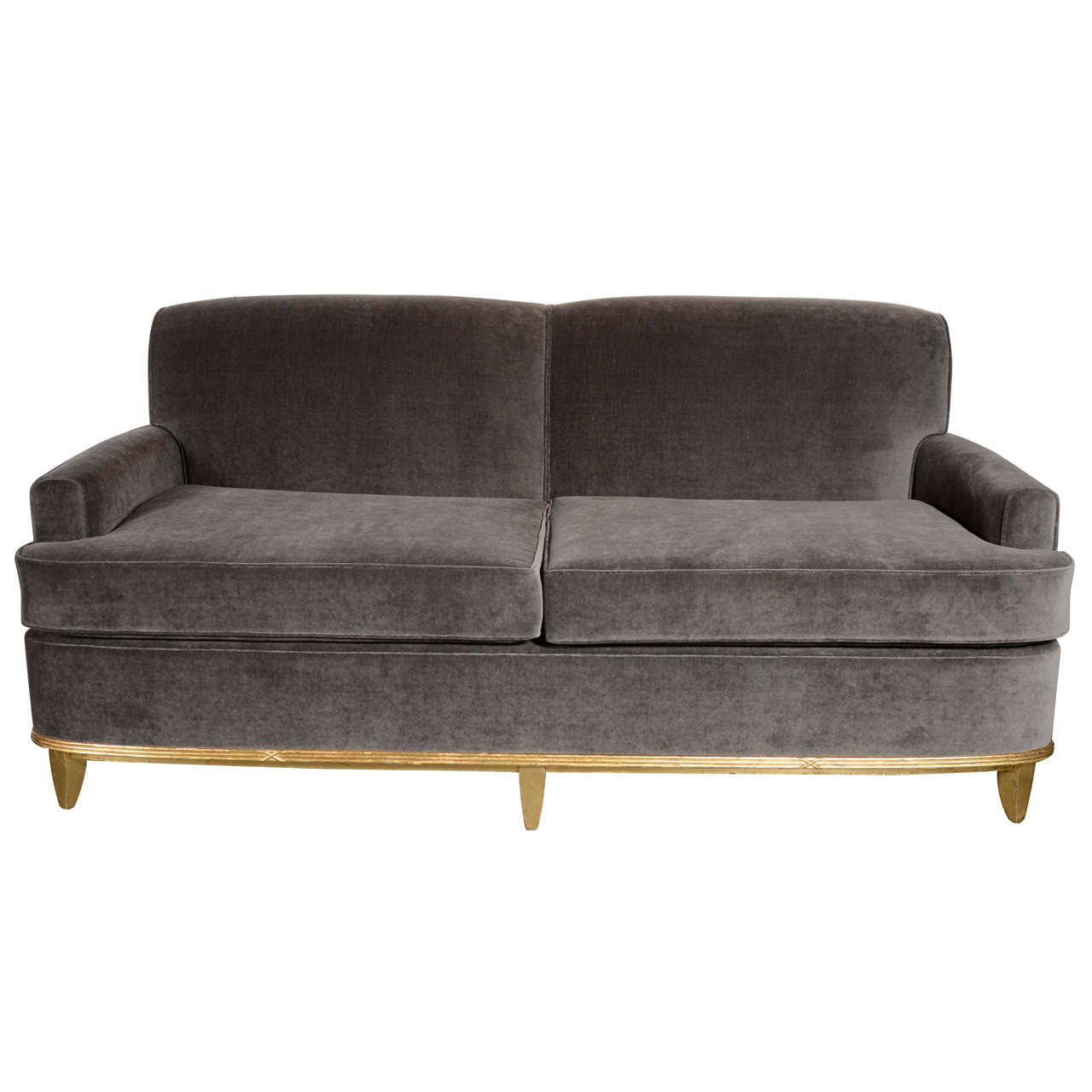 Art Deco Normandy Sofa in Grey Mohair and Gilt Detailing at 1stdibs