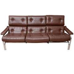 1960's Pieff Leather and Chrome Three-Seat Sofa
