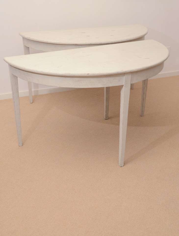 Pair of English Turn-of-the-Century Painted Demilune Console Tables