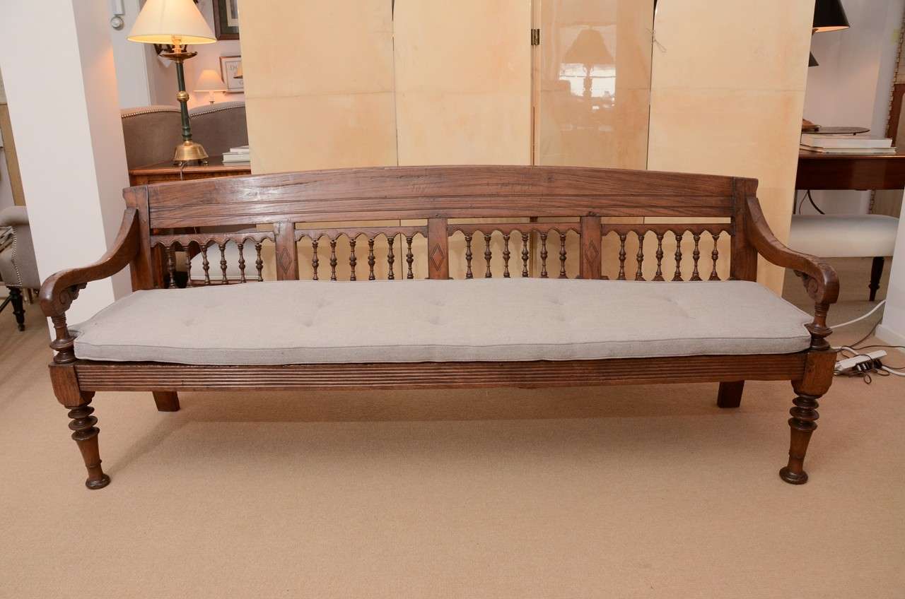 Early 19th Century Anglo-Indian Caned Teakwood Bench 1
