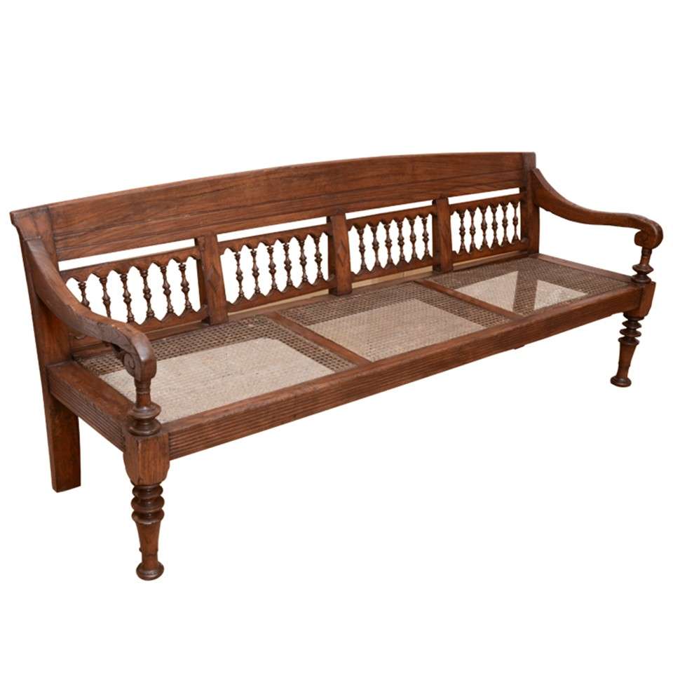 Early 19th Century Anglo-Indian Caned Teakwood Bench
