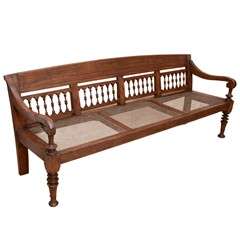 Early 19th Century Anglo-Indian Caned Teakwood Bench