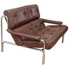 1960's Pieff Leather and Chrome Two-Seat Sofa
