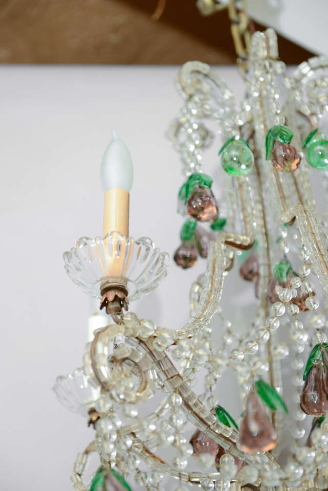 20th Century Italian Maria Theresa Six-Light Chandelier Adorned with Amethyst Glass Pears For Sale