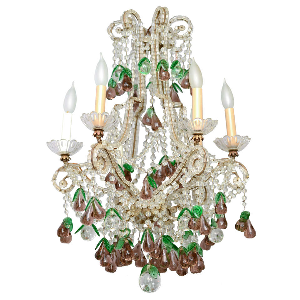 Italian Maria Theresa Six-Light Chandelier Adorned with Amethyst Glass Pears For Sale